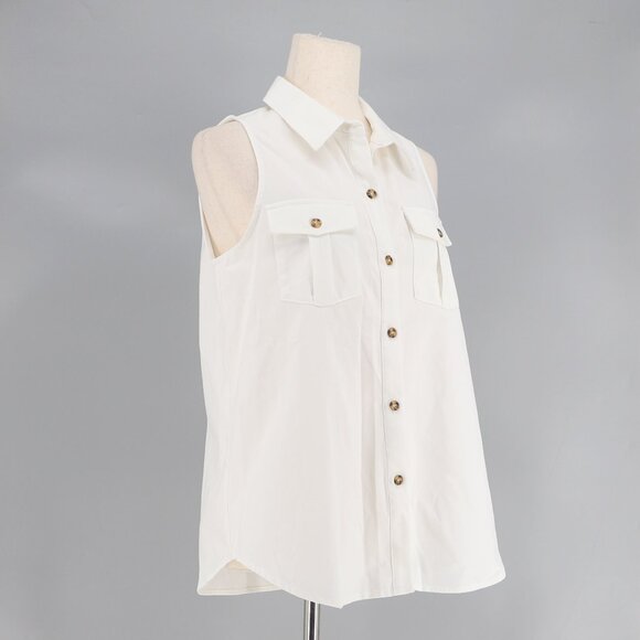 TUCKERNUCK Linen Cotton Sleeveless Button Down Steele Top White Ivory Size S - Picture 2 of 7